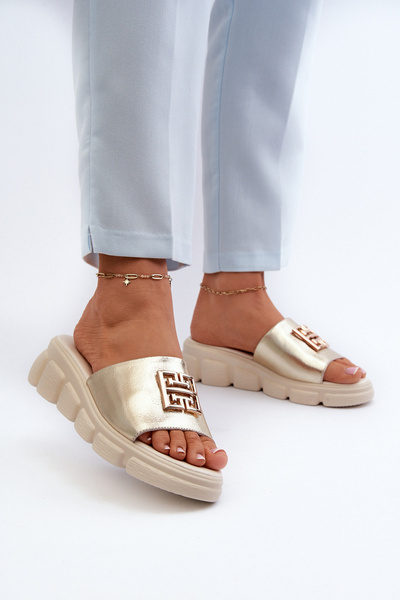 Damen Leder Keilsandalen mit Goldverzierung Vinceza 41444 Gold