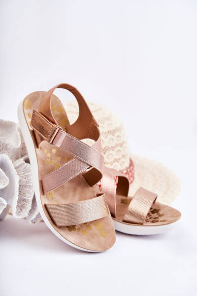 Sandales Enfant Avec Velcro Rose Or Alise