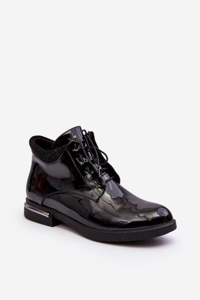 Women's patent leather flat-heeled shoes Lu Boo Black