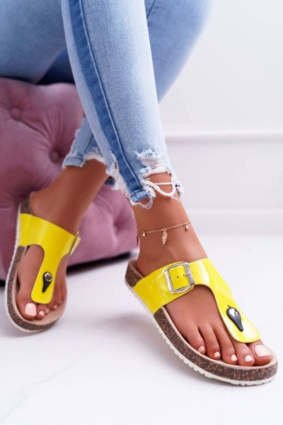 Tongs Femme Liège Laquée Jaune Palette