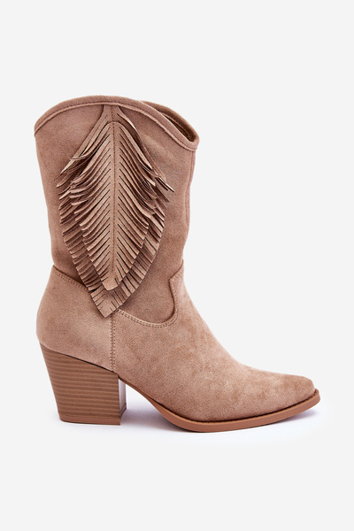 Niedrige Cowboystiefel aus Wildleder für Damen Beige Elyse