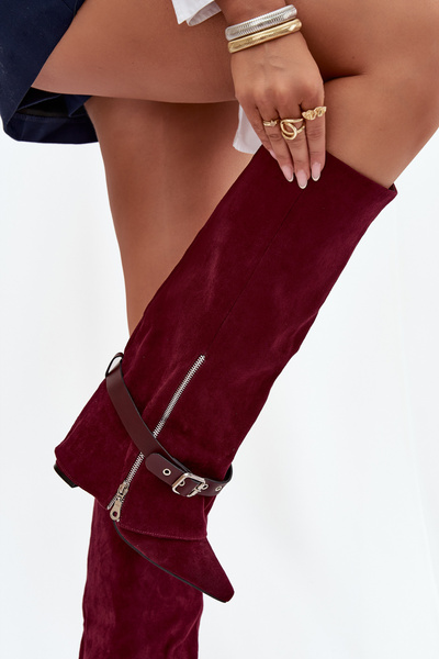Damen-Stiefeletten zum Hineinschlüpfen mit Blockabsatz und dekorativem Riemen Bordeaux Jolivine