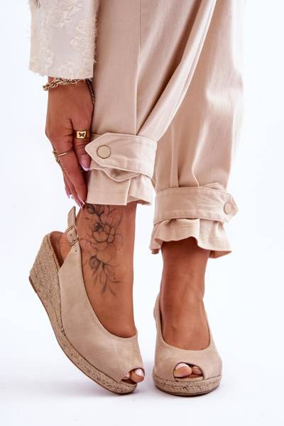 Sandales Compensées En Daim Beige Elsie