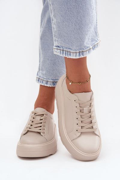 Leder Sneaker auf massiver Plateforme Beige Sylvessa