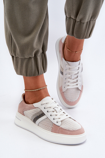 Damen Ledersneaker D&A LR110 Weiß-Rosa