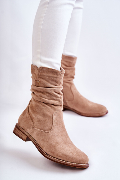 Women's Crinkled Suede Boots Beige Joanne