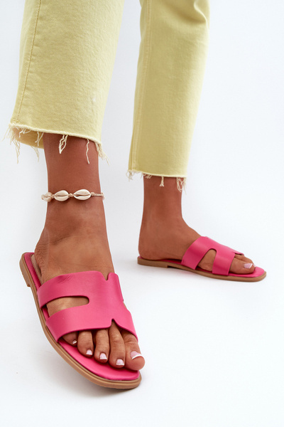 Flache Damensandalen mit Ausschnitten Fuchsia Fiviama