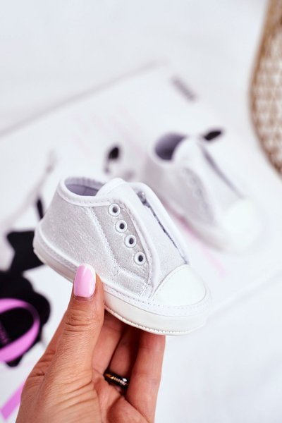Baskets Enfant Avec Brocart Baptême Argent Milley