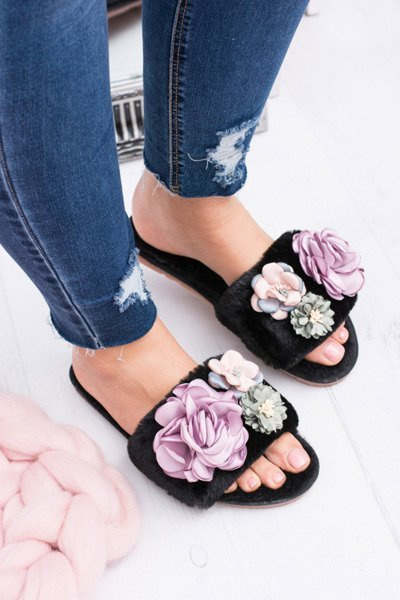 Black Women's Flip Flops With Flowers Lu Boo Bouquet