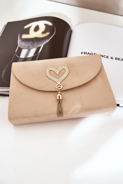 Pochette Avec Cœur Décoratif Eko Daim Beige Evilinas