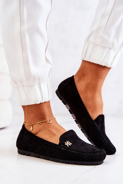 Mocassins Femme En Daim Noir Madelyn