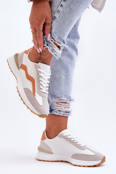 Chaussures de sport en cuir pour femmes, blanc-orange Somerio