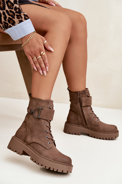 Bottes de travail pour femmes avec doublure avec ceinture décorative beige foncé Ulivine