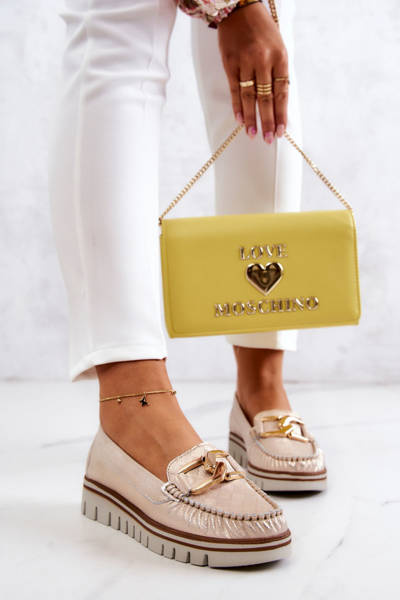 Damen Plateau Leder Mokassins Golden Venesia