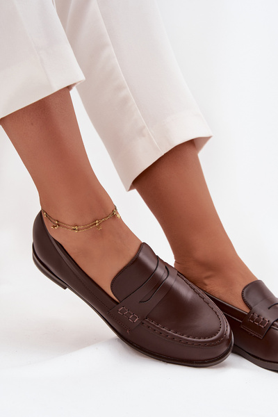 Mokasinai Loafers Moterims Iš Ekologiškos Odos Rudi Bessina