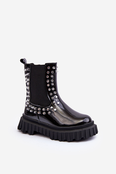 Bottines Fille Brillantes Ornées De Strass Noir Adelie