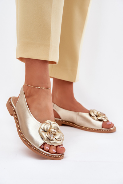 Sandales Plates En Cuir Avec Décoration CheBello 4642 Dorées