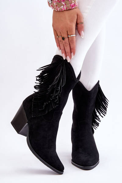 Bottines Cowboy Basses En Daim Femme Noir Elyse