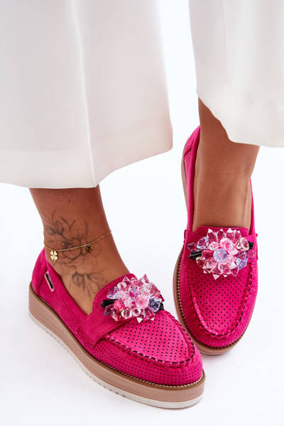 Damen Plateau-Mokassins mit Steinchen Fuchsia Elonore