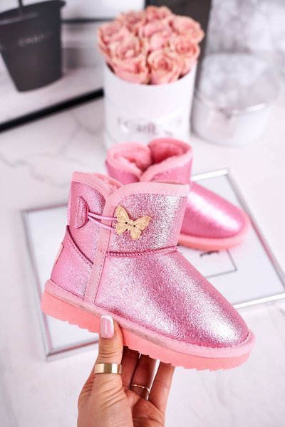 Isolierte Kinderschneestiefel mit Schmetterling rosa Cosmic
