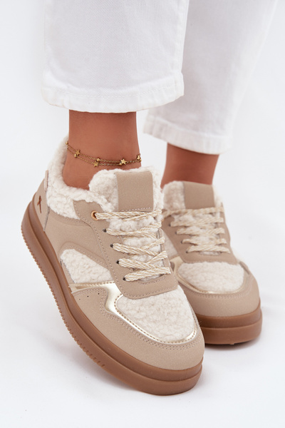 Damen Sneakers auf Plattform mit Schafsfell Beige Frelina