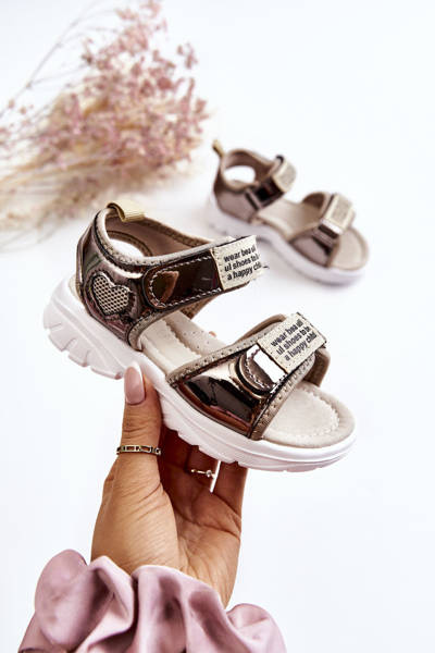 Sandales Enfant En Cuir Avec Velcro Or foncé Amoss