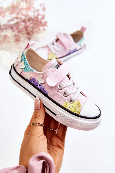Baskets Enfant Tissu Imprimé Rose Buster