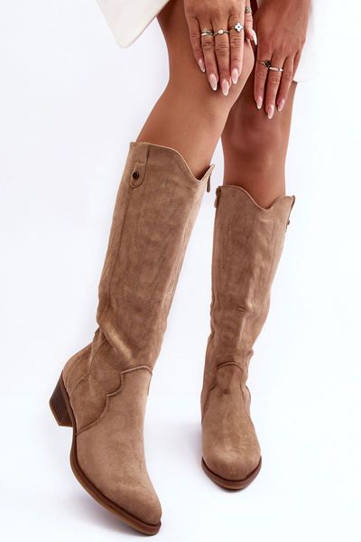 Santiags à Talon Bas Daim Beige Lunah