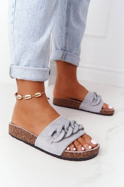 Chaussons En Daim Sur Semelle En Liège Gris Makayla