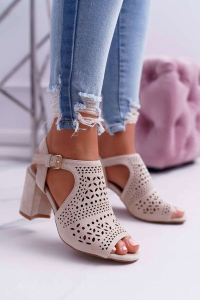 Damen Peep Toe Sandalen Beige Olenia