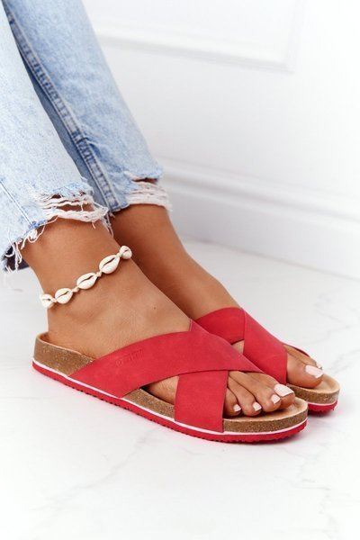 Leather Profiled Slippers Big Star HH274598 Red