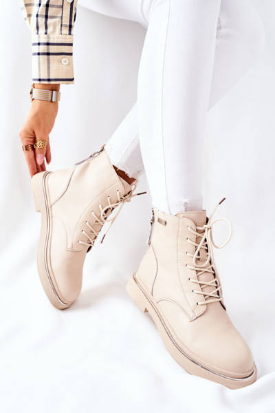 Cizme înalte din piele pentru femei GOE II2N4015 BEIGE
