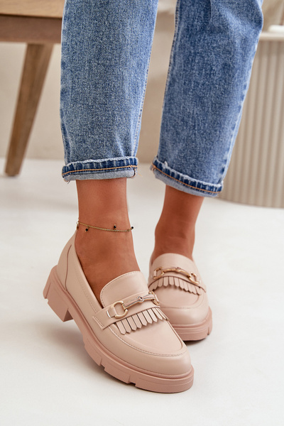 Mocassins Pour Femmes Avec Décoration En Cuir Eco Beige Tialorae
