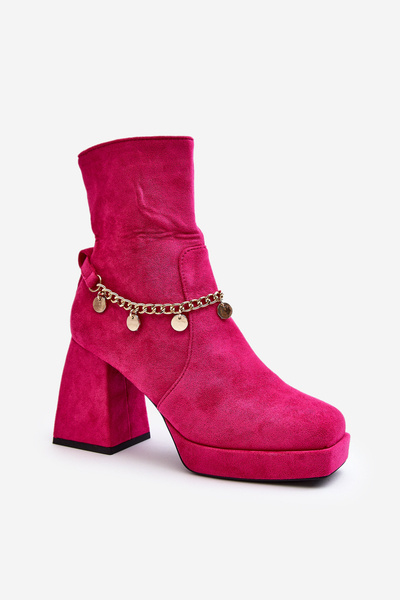 Damen Stiefeletten mit Blockabsatz und Kettenverzierung Fuchsia Tiselo