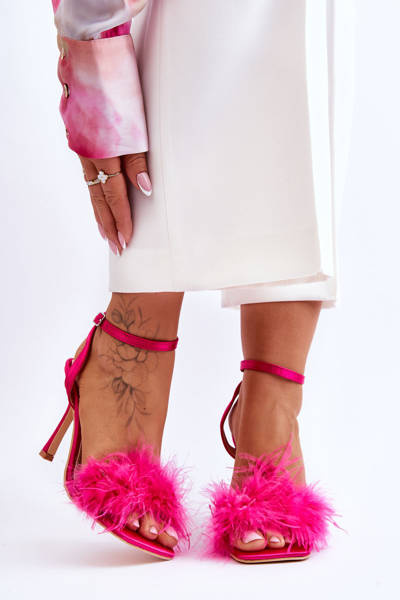 Sandale pentru femei cu pene Fuchsia Tiffany