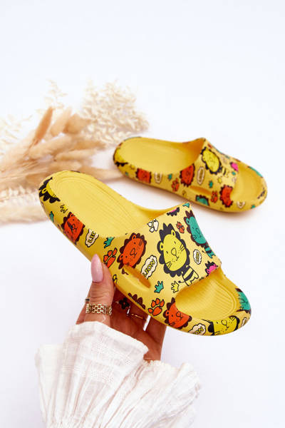 Chaussons Enfant Mousse Légère Motif Lion Jaune Esther