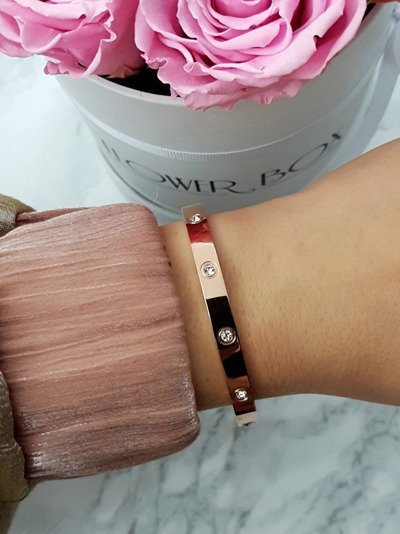 Bracelet Femme Acier Avec Zircone Or Rose 6mm Valerii