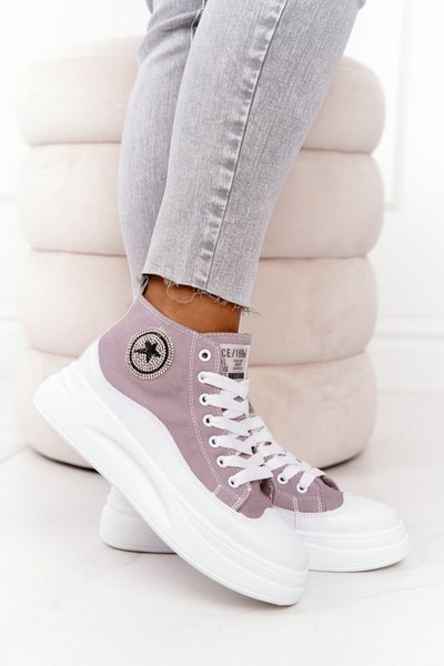 Damen Hohe Plateau Turnschuhe Grau Nice Girl