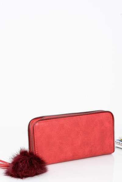 Grand portefeuille rouge pour femme, pendentif ornemental avec pochette zippée
