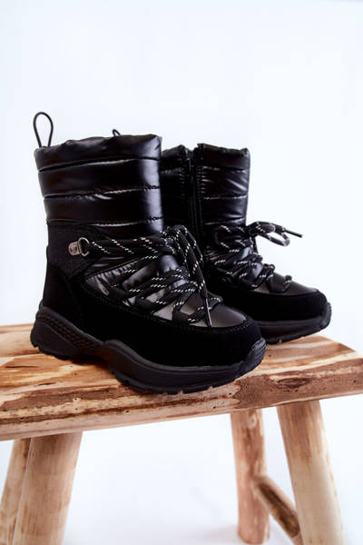 Bottes de neige chaudes pour enfants avec fermeture éclair noir Leena