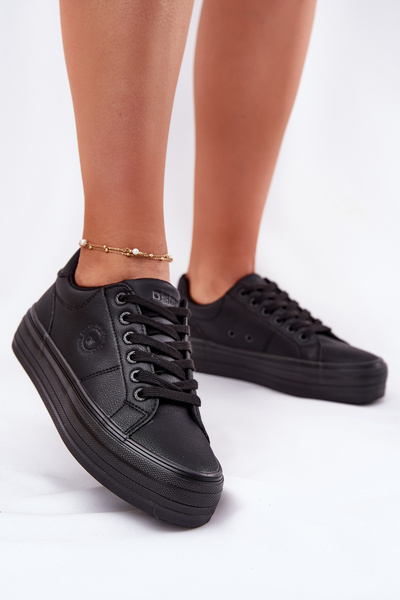 Echtes Leder Damen Sneaker Auf Plattform Big Star RR274299 Schwarz
