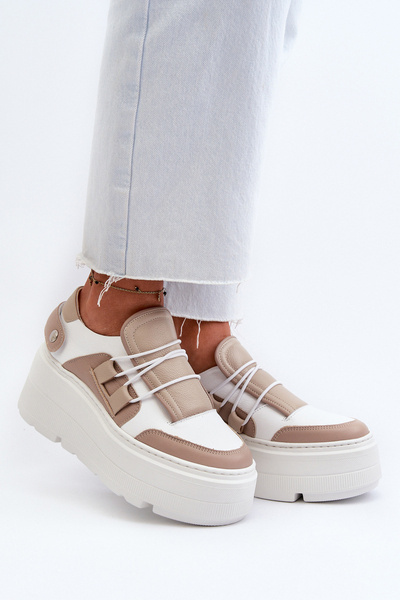 Zazoo 1833 Baskets en cuir pour femme sur semelle épaisse Blanc