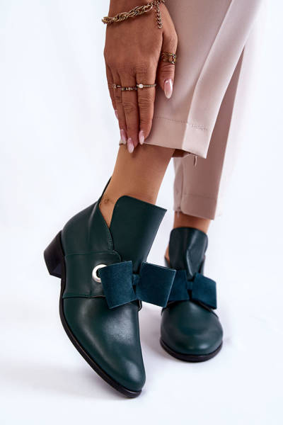 Richelieus En Cuir Avec Noeud En Daim Vert Thalia