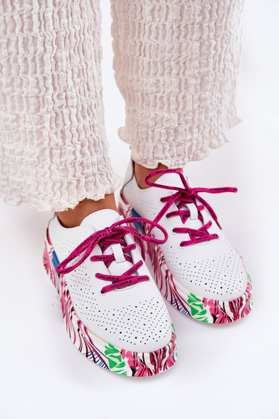 Baskets En Cuir Pour Femmes Sur Plateforme À Motifs Vinceza 88017 Blanche