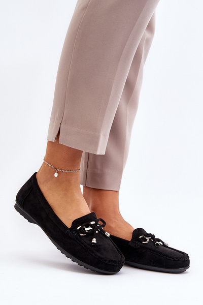 Mocassins femme en daim noir avec décoration Daphikaia
