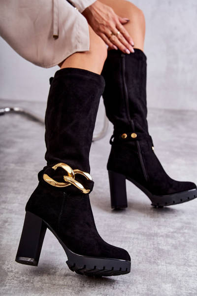Cizme de piele de piele de piele cu lanț detașabil Black Jackson