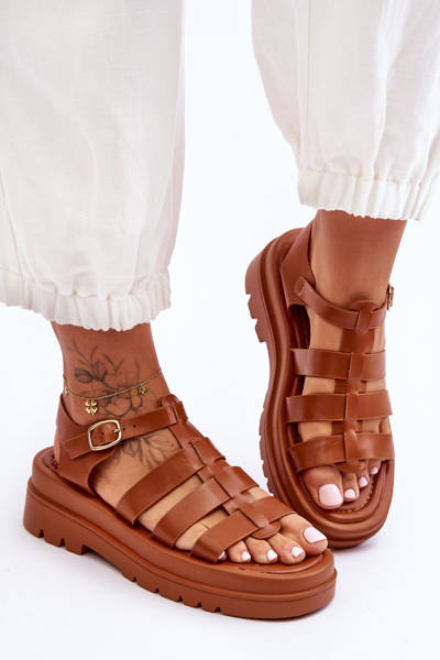 Ledersandalen mit Streifen Braun Colet