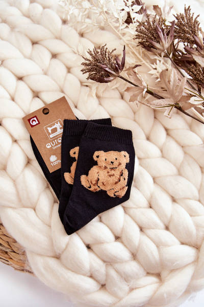 Klassische Damensocken aus Baumwolle mit Teddybär Schwarze