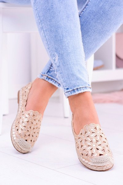 Lu Boo Damen Ballettschuhe Gold Espadrilles in Blumen Macarena