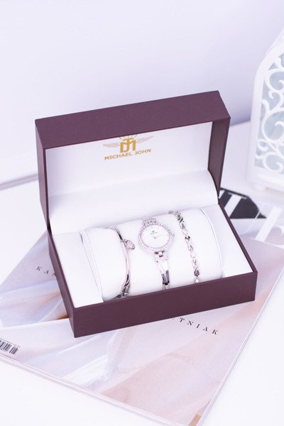 Michael John Damen Silber Zirkonia Uhr Set zwei Armbänder